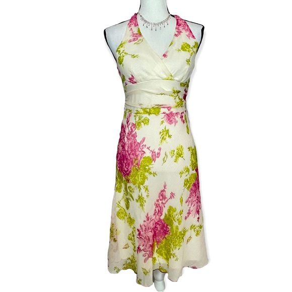 Xtraordinary Y2k Vintage Chiffon Halter Floral Dress Size 7 - Picture 1 of 12